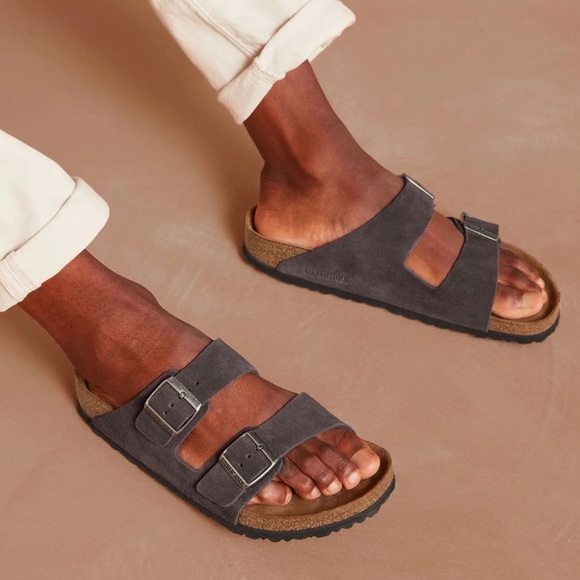 NIB Birkenstock Arizona Velvet Grey - Soft Footbed - Picture 2 of 7